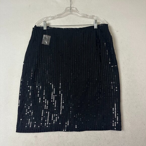 NEW YORK & COMPANY skirt sz 14 black‎ all over sequin pencil cocktail party NEW - Picture 1 of 5